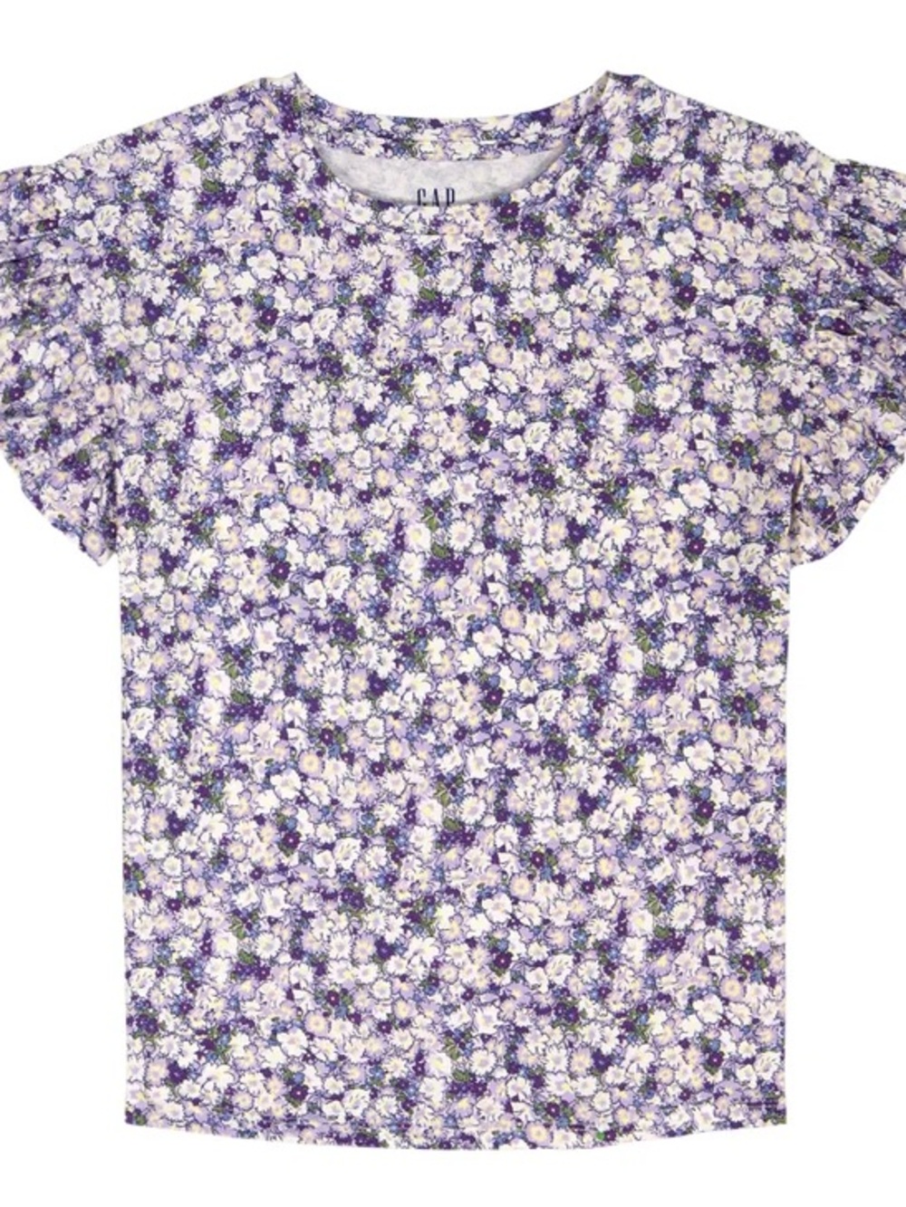 GAP Girls Purple and White Floral Puff Sleeve Tee